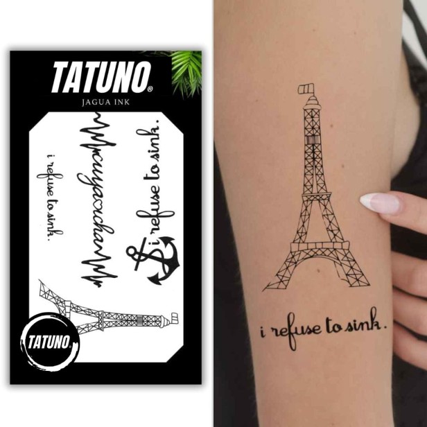 Tatuaż jagua półtrwały I refuse to sink wieża Eiffla