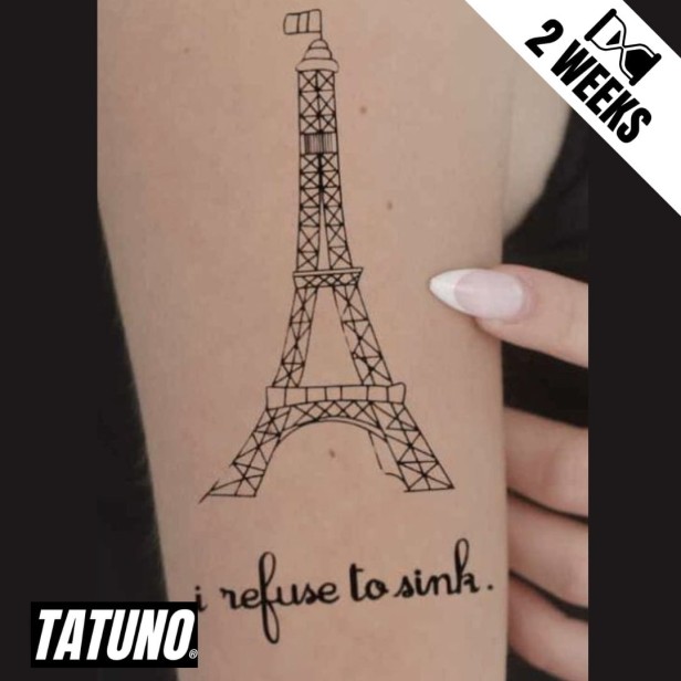 Tatuaż jagua półtrwały I refuse to sink wieża Eiffla