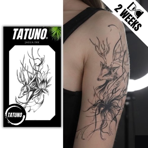 Tatuaż jagua półtrwały jeleń z lotosowym kwiatem