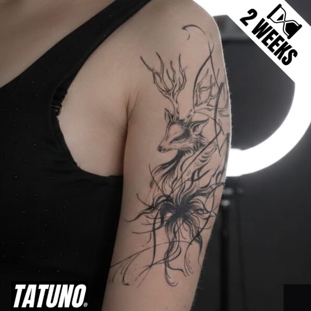 Tatuaż jagua półtrwały jeleń z lotosowym kwiatem