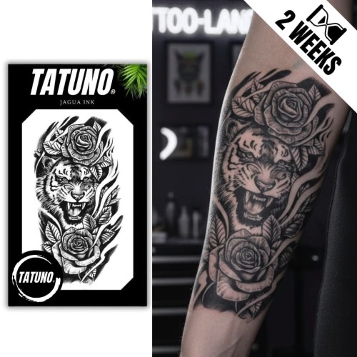Tatuaż jagua półtrwały ryczący tygrys róże