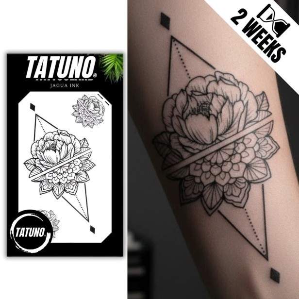 Tatuaż jagua półtrwały piwonia w geometrycznym świecie