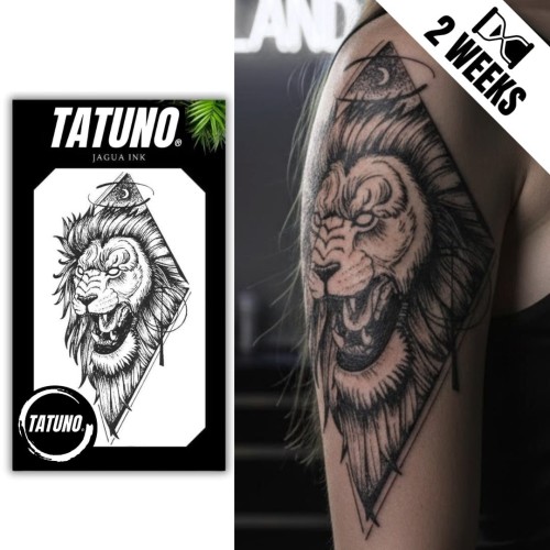 Tatuaż jagua półtrwały groźny lew w geometrii