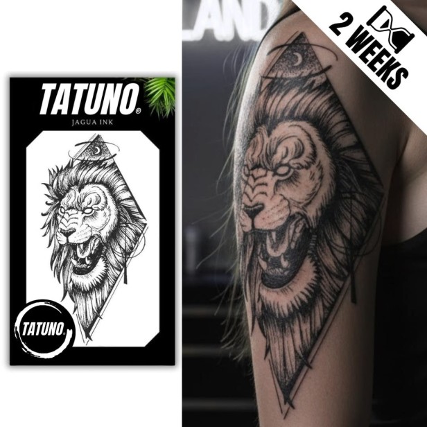 Tatuaż jagua półtrwały groźny lew w geometrii