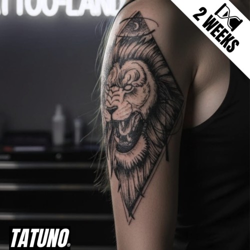 Tatuaż jagua półtrwały groźny lew w geometrii