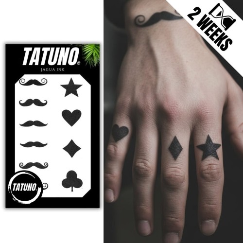 Tatuaż jagua półtrwały wąsy i symbole kart