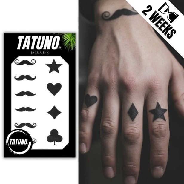 Tatuaż jagua półtrwały wąsy i symbole kart