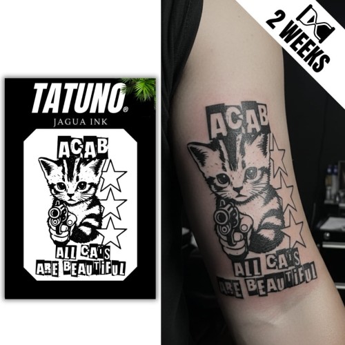 Tatuaż jagua półtrwały kot w komiksowym stylu