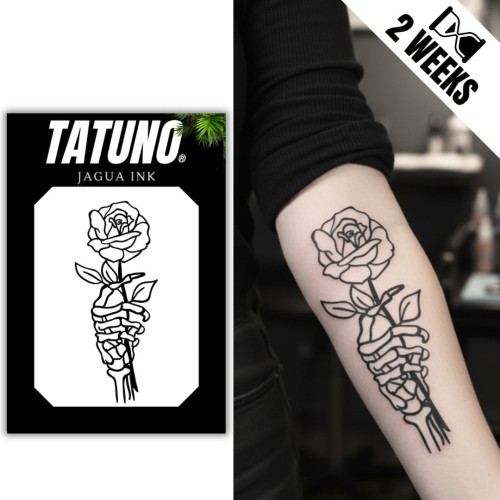 Tatuaż jagua półtrwały szkieletna dłoń z różą