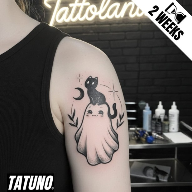 Tatuaż jagua półtrwały kot na uroczym duszku