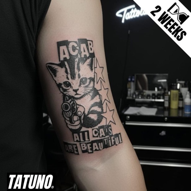 Tatuaż jagua półtrwały kot w komiksowym stylu