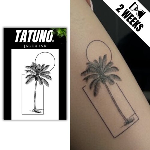 Tatuaż jagua półtrwały palma i zachód słońca
