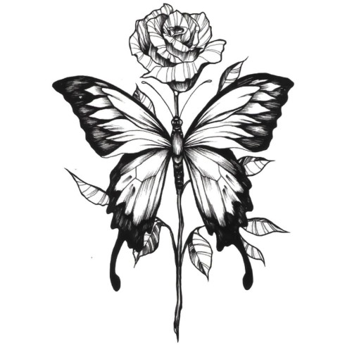 Tatuaż motyl kwiat