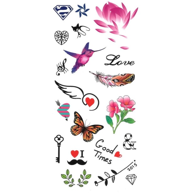 Tatuaże dla dzieci mix klucz motyl piórko