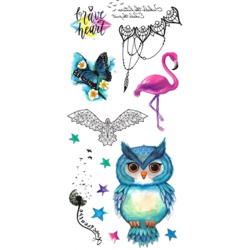 Tatuaże dla dzieci flaming sowa ptaki