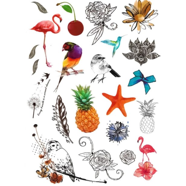 Tatuaże dla dzieci ananas wiśnia flaming mandala