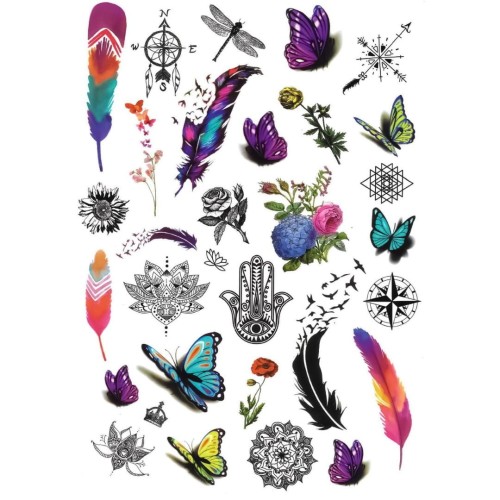 Tatuaże dla dzieci piórka kompas kwiaty