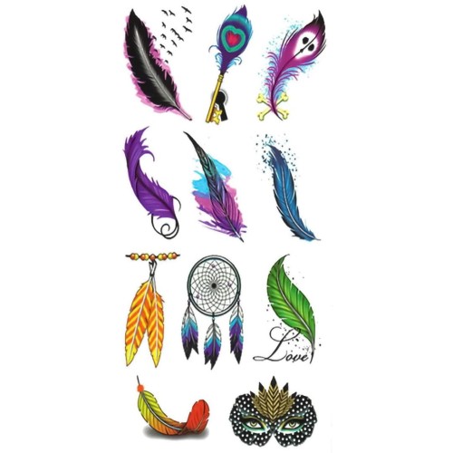 Tatuaże dla dzieci piórka mandale zestaw