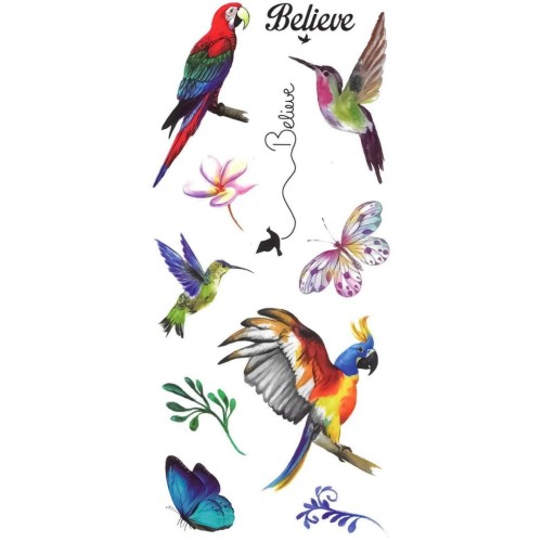 Tatuaże dla dzieci papugi motylki kwiatki
