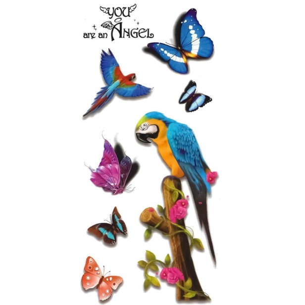 Tatuaże dla dzieci papugi motyle