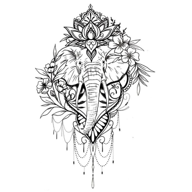 Tatuaż tymczasowy duży słoń boho elephant